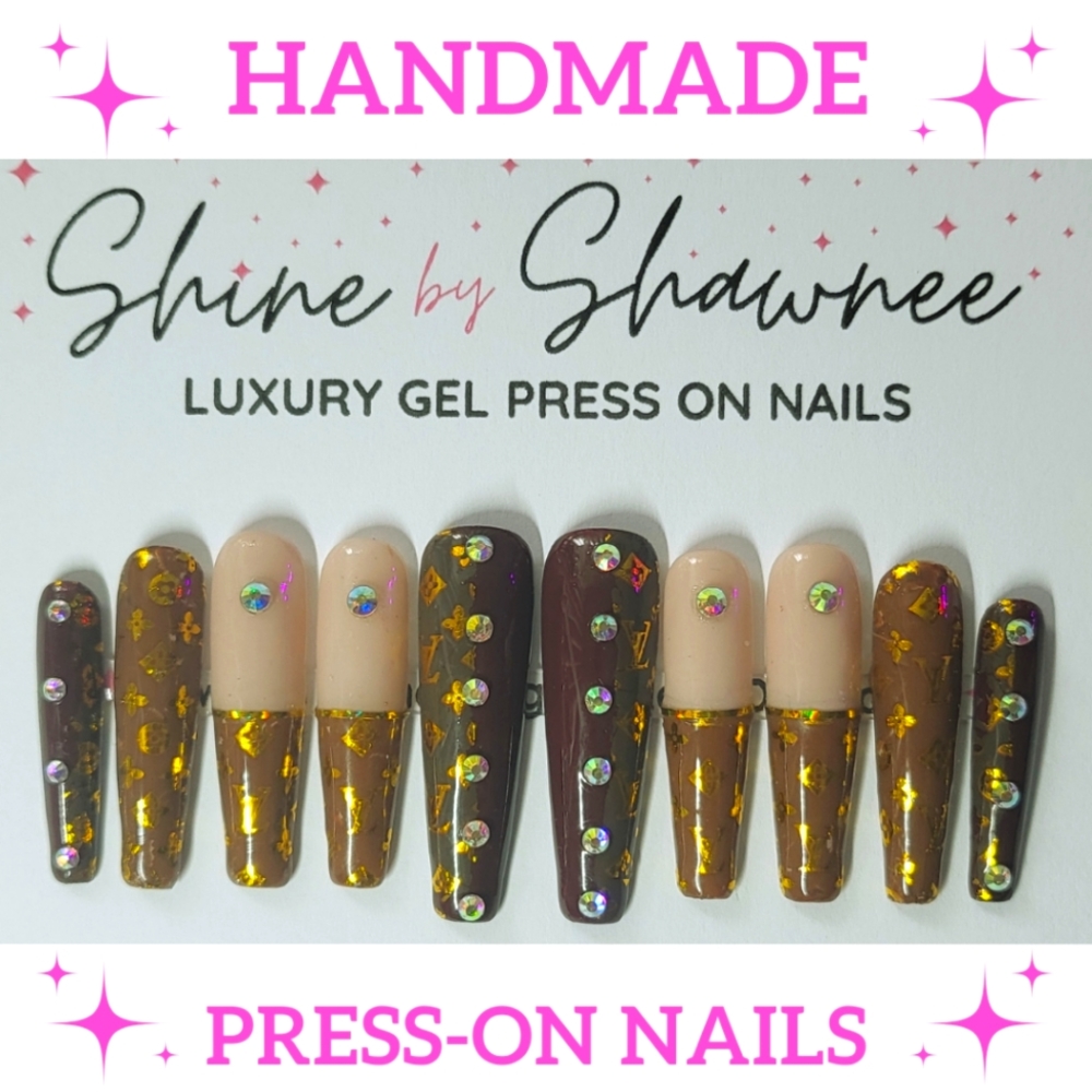 Handmade Luxury Press-On Nails | Sturdy & Reusable | LV DESIGNER NAILS